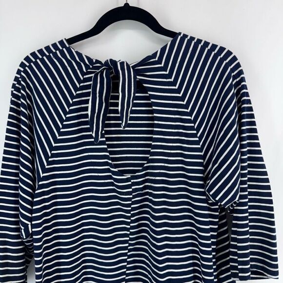 Umgee Womens Navy Blue White Striped Open Back Tie Shirt Dress Medium - Picture 3 of 8